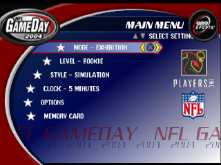 NFL GameDay 2004 title screen for Playstation